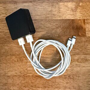 Dual Port Thin Flat USB Wall Charger Adapter Plus 2 Iphone Cables